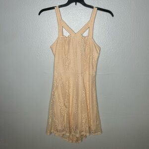 Peach Bellini Asymmetrical Lace Crochet Party Dress